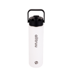 White water bottle with black lid, featuring the 'alltruu' brand.