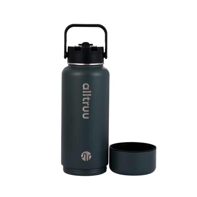 Charcoal water bottle with black lid and bottom removed
