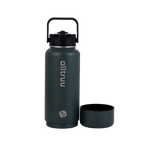 Charcoal water bottle with black lid and bottom removed