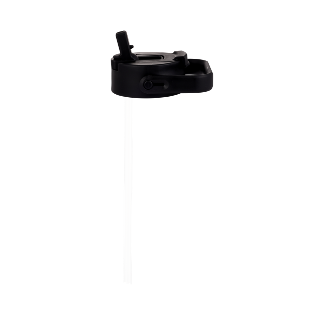 Black sip-and-pour lid with silicone straw