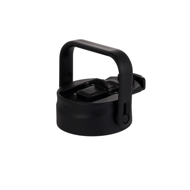 Black leakproof sip and pour cap with handle